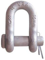 CM - 5/8" Nominal Chain Size, 4.5 Ton Carbon Steel Round Chain Shackle - 27/32" Diam, 3/4" Pin Diam, 1-1/16" Wide Inside Jaw, 1-1/16" Inside Width - Apex Tool & Supply