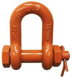 CM - 3/8" Nominal Chain Size, 1.5 Ton Carbon Steel Bolt Chain Shackle - 17/32" Diam, 7/16" Pin Diam, 21/32" Wide Inside Jaw, 21/32" Inside Width - Apex Tool & Supply