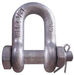 CM - 3/8" Nominal Chain Size, 1.5 Ton Carbon Steel Bolt Chain Shackle - 17/32" Diam, 7/16" Pin Diam, 21/32" Wide Inside Jaw, 21/32" Inside Width - Apex Tool & Supply