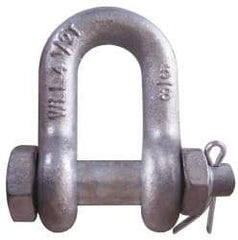 CM - 5/8" Nominal Chain Size, 4.5 Ton Carbon Steel Bolt Chain Shackle - 27/32" Diam, 3/4" Pin Diam, 1-1/16" Wide Inside Jaw, 1-1/16" Inside Width - Apex Tool & Supply