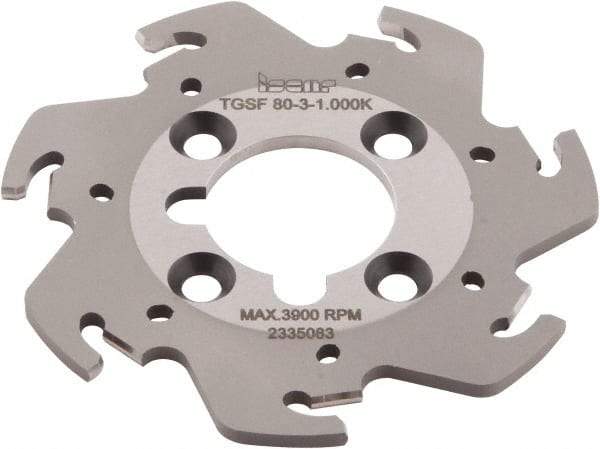 Iscar - Arbor Hole Connection, 0.118" Cutting Width, 0.63" Depth of Cut, 0.098" Cutter Diam, 1" Hole Diam, 7 Tooth Indexable Slotting Cutter - TGSF Toolholder, TAG N3 Insert - Apex Tool & Supply