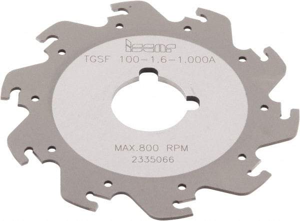 Iscar - Arbor Hole Connection, 1/16" Cutting Width, 1.181" Depth of Cut, 3-15/16" Cutter Diam, 1" Hole Diam, 10 Tooth Indexable Slotting Cutter - TGSF Toolholder, TAG N-A, TAG N-C/W/M, TAG N-J/JS/JT, TAG N-LF, TAG N-MF, TAG N-UT Insert - Apex Tool & Supply