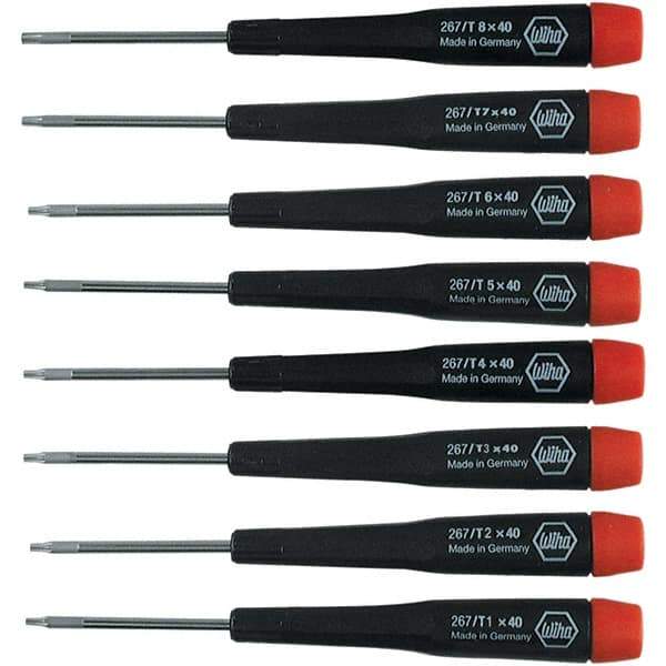 Wiha - 8 Piece Torx Screwdriver Set - Bit Sizes: Torx T1, T2, T3, T4, T5, T6, T-7 & T-8 - Apex Tool & Supply