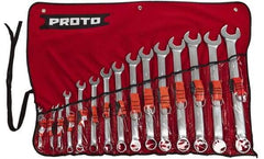 Proto - 15 Piece, 7mm to 32mm, 12 Point Tethered Combination Wrench Set - Metric Measurement Standard, Satin Chrome Finish, Comes in Nylon Roll - Apex Tool & Supply