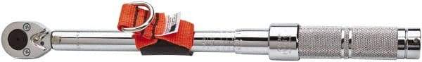 Proto - 3/8" Drive Micrometer Ratchet Head Tethered Torque Wrench - 16 N/m to 80 N/m Torque, 15-1/2" OAL, 0.5 N/m Graduation, Pear Head - Apex Tool & Supply