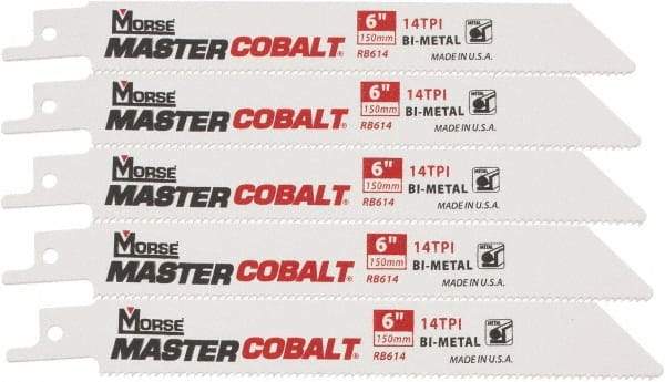 M.K. MORSE - 6" Long x 3/4" Thick, Bi-Metal Reciprocating Saw Blade - Tapered Profile, 14 TPI, Toothed Edge, Universal Shank - Apex Tool & Supply