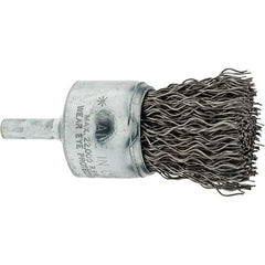 Weiler - 1" Brush Diam, Crimped, End Brush - 1/4" Diam Shank, 20,000 Max RPM - Apex Tool & Supply