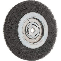 Weiler - 10" OD, 3/4" Arbor Hole, Crimped Steel Wheel Brush - 1-1/8" Face Width, 1-7/8" Trim Length, 0.014" Filament Diam, 3,600 RPM - Apex Tool & Supply