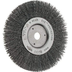 Weiler - 6" OD, 5/8" Arbor Hole, Crimped Steel Wheel Brush - 3/4" Face Width, 1-1/8" Trim Length, 0.014" Filament Diam, 6,000 RPM - Apex Tool & Supply
