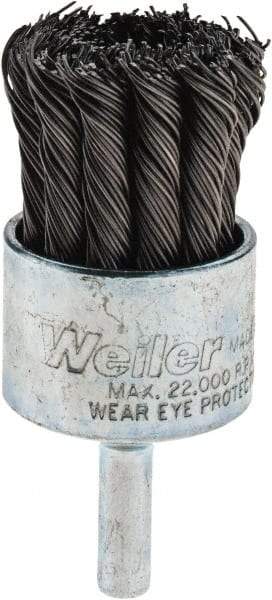 Weiler - 1-1/8" Brush Diam, Knotted, End Brush - 1/4" Diam Shank, 22,000 Max RPM - Apex Tool & Supply