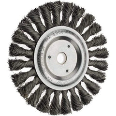 Weiler - 6" OD, 5/8" Arbor Hole, Knotted Steel Wheel Brush - 1/2" Face Width, 1-1/2" Trim Length, 0.014" Filament Diam, 9,000 RPM - Apex Tool & Supply