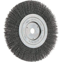 Weiler - 7" OD, 5/8" Arbor Hole, Crimped Steel Wheel Brush - 1" Face Width, 2" Trim Length, 0.014" Filament Diam, 6,000 RPM - Apex Tool & Supply