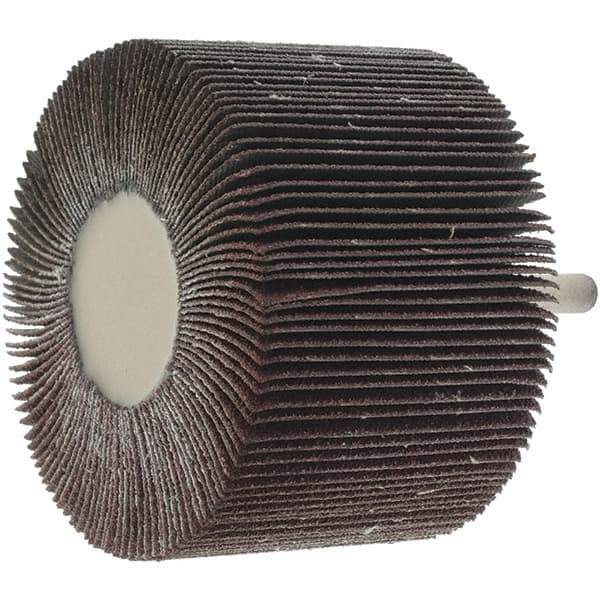 Value Collection - 3" Diam x 2" Face Width, Medium Aluminum Oxide Coated Mounted Flap Wheel - 1/4" Shank Mount, 60 Grit, 20,000 Max RPM - Apex Tool & Supply