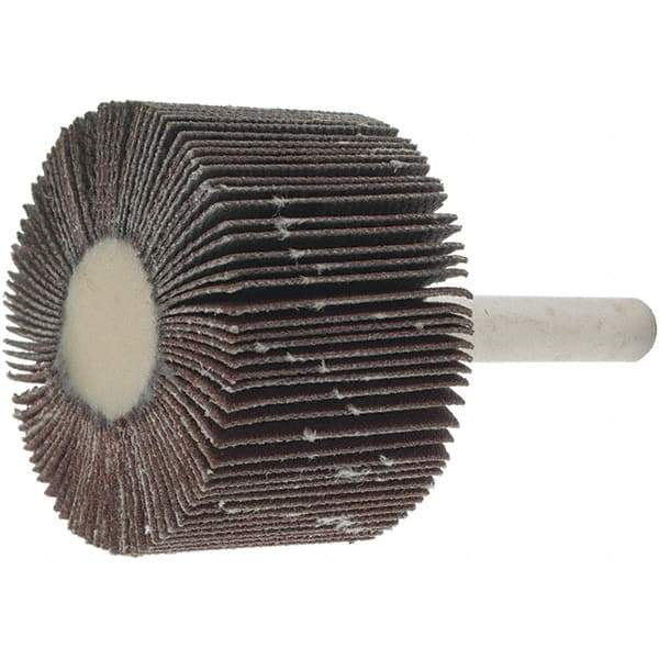 Value Collection - 1-1/2" Diam x 1" Face Width, Very Fine Aluminum Oxide Coated Mounted Flap Wheel - 1/4" Shank Mount, 180 Grit, 30,000 Max RPM - Apex Tool & Supply