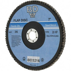 Value Collection - 36 Grit, 7" Disc Diam, 5/8-11 Center Hole, Type 29 Zirconia Alumina Flap Disc - Arbor Attaching System, Coated - Apex Tool & Supply