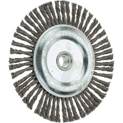 Weiler - 6-1/2" OD, 5/8-11 Arbor Hole, Stringer Bead Steel Wheel Brush - 3/16" Face Width, 1-1/8" Trim Length, 0.02" Filament Diam, 9,000 RPM - Apex Tool & Supply