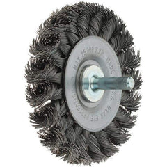 Weiler - 3" OD, 1/4" Shank Diam, Knotted Steel Wheel Brush - 3/8" Face Width, 5/8" Trim Length, 0.014" Filament Diam, 25,000 RPM - Apex Tool & Supply