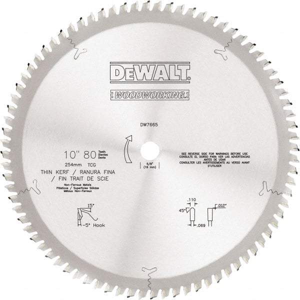 DeWALT - 10" Diam, 5/8" Arbor Hole Diam, 80 Tooth Wet & Dry Cut Saw Blade - Tungsten Carbide-Tipped, Standard Round Arbor - Apex Tool & Supply