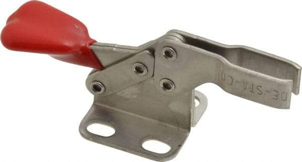 De-Sta-Co - 100 Lb Holding Capacity, Horizontal Handle, Manual Hold Down Toggle Clamp - 90° Handle Movement, 90° Bar Opening, U-Bar, Flanged Base, Electro-Plated Zinc, Stainless Steel - Apex Tool & Supply