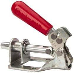 De-Sta-Co - 300 Lb Load Capacity, Flanged Base, Carbon Steel, Standard Straight Line Action Clamp - 4 Mounting Holes, 0.22" Mounting Hole Diam, 0.44" Plunger Diam, Straight Handle - Apex Tool & Supply