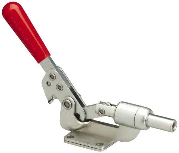 De-Sta-Co - 600 Lb Load Capacity, Flanged Base, Carbon Steel, Standard Straight Line Action Clamp - 4 Mounting Holes, 0.38" Mounting Hole Diam, 0.62" Plunger Diam, Straight Handle - Apex Tool & Supply