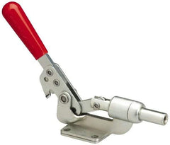 De-Sta-Co - 600 Lb Load Capacity, Flanged Base, Carbon Steel, Standard Straight Line Action Clamp - 4 Mounting Holes, 0.38" Mounting Hole Diam, 0.62" Plunger Diam, Straight Handle - Apex Tool & Supply