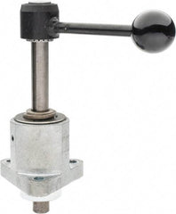 De-Sta-Co - 9,000 N Capacity, M8 Plunger, 16mm Plunger Diam, Flange Mt, One Hand, Hand Lever Actuation, Variable Stroke Straight Line Action Clamp - 60mm Max Rapid Stroke, 4mm Max Clamping Stroke, 9mm Mt Hole Diam, 73mm Overall Height, 196mm OAL - Apex Tool & Supply