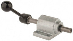 De-Sta-Co - 9,000 N Capacity, M8 Plunger, 16mm Plunger Diam, Foot Mt, One Hand, Hand Lever Actuation, Variable Stroke Straight Line Action Clamp - 60mm Max Rapid Stroke, 4mm Max Clamping Stroke, 9mm Mt Hole Diam, 90mm Overall Height, 196mm OAL - Apex Tool & Supply