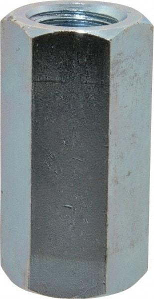 Value Collection - 7/8-9 UNC, 2-1/2" OAL Steel Standard Coupling Nut - Zinc-Plated Finish, 1-1/4" Width Across Flats - Apex Tool & Supply