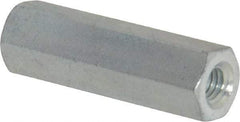 Made in USA - M6x1.00 Metric Coarse, 1-1/2" OAL Steel Standard Coupling Nut - Zinc-Plated Finish, 7/16" Width Across Flats - Apex Tool & Supply