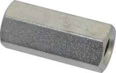 Made in USA - M10x1.50 Metric Coarse, 1-1/2" OAL Steel Standard Coupling Nut - Zinc-Plated Finish, 5/8" Width Across Flats - Apex Tool & Supply