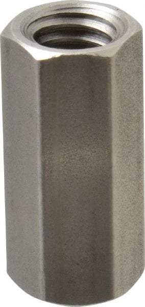 Made in USA - 3/8-16 UNC, 1-1/8" OAL Stainless Steel Standard Coupling Nut - 1/2" Width Across Flats - Apex Tool & Supply