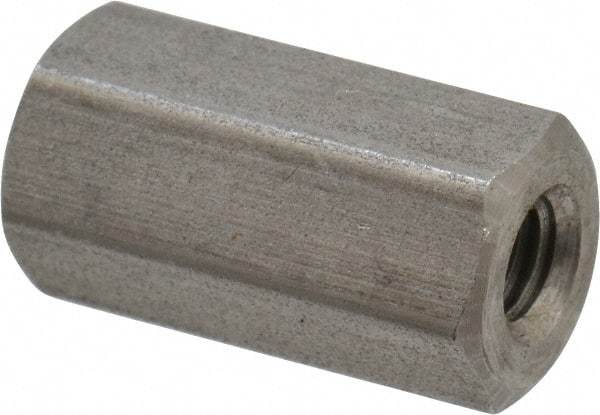 Made in USA - #10-32 UNF, 3/4" OAL Stainless Steel Standard Coupling Nut - 3/8" Width Across Flats - Apex Tool & Supply