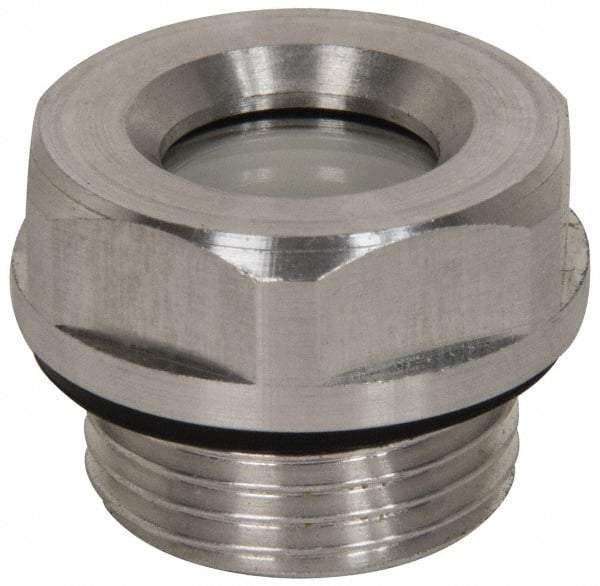 J.W. Winco - M26x1.5 Thread, 30mm Distance Across Flats, Aluminum Oil Level Sight Glasses - 32mm Flange Diameter, 8mm Head Height, 9mm Length Under Head - Apex Tool & Supply
