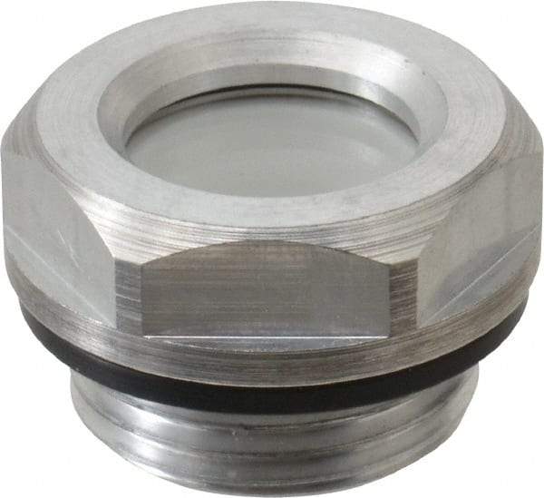 J.W. Winco - M20x1.5 Thread, 23mm Distance Across Flats, Aluminum Oil Level Sight Glasses - 26mm Flange Diameter, 7.5mm Head Height, 8.5mm Length Under Head - Apex Tool & Supply