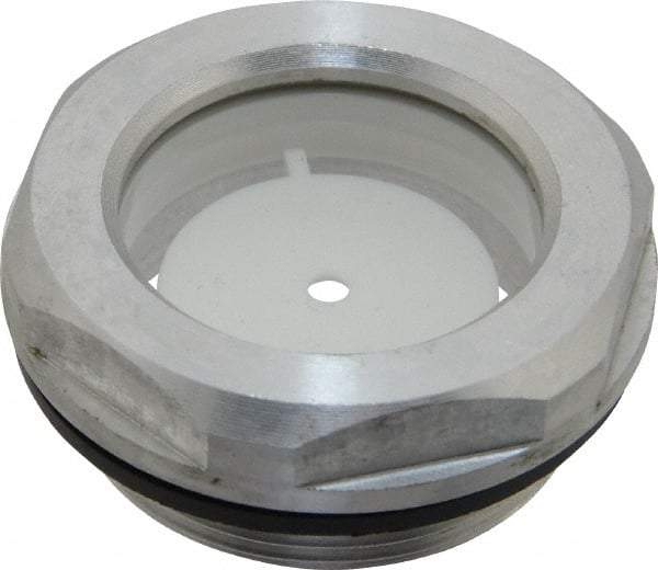 J.W. Winco - M40x1.5 Thread, 46mm Distance Across Flats, Aluminum Oil Level Sight Glasses - 50mm Flange Diameter, 9mm Head Height, 12mm Length Under Head - Apex Tool & Supply