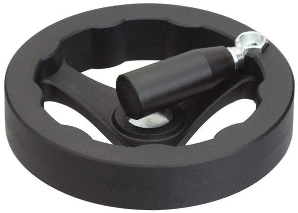J.W. Winco - 125mm, Handwheel with Retractable Handle - 24mm Hub, Plastic, Plain Finish - Apex Tool & Supply