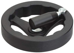 J.W. Winco - 125mm, Handwheel with Retractable Handle - 24mm Hub, Plastic, Plain Finish - Apex Tool & Supply