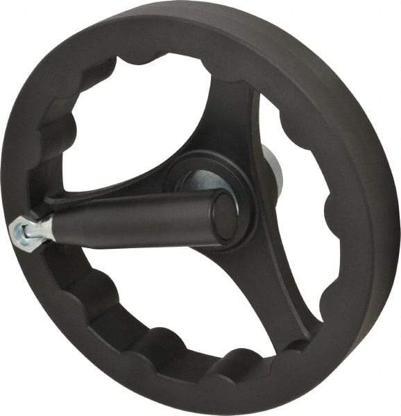 J.W. Winco - 200mm, Handwheel with Retractable Handle - 40mm Hub, Plastic, Plain Finish - Apex Tool & Supply