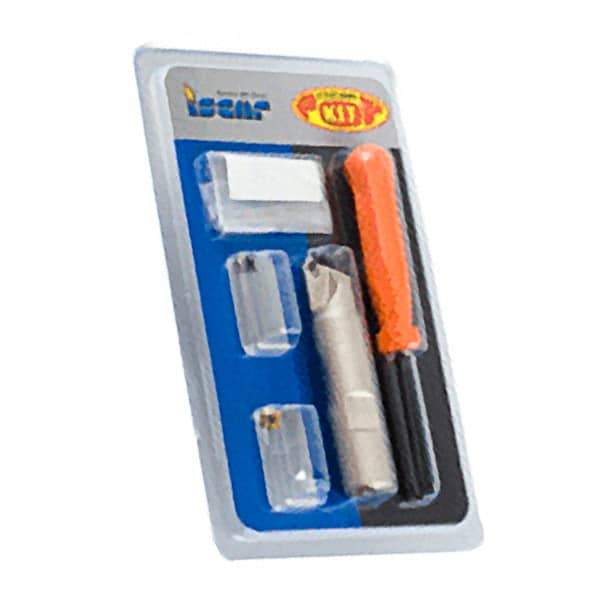 Iscar - 45° Lead Angle, 37/64" Min Cut Diam, Indexable Chamfer and Angle End Mill - 2 Inserts, SOMT 060204-HQ Insert Style, Straight Shank - Apex Tool & Supply