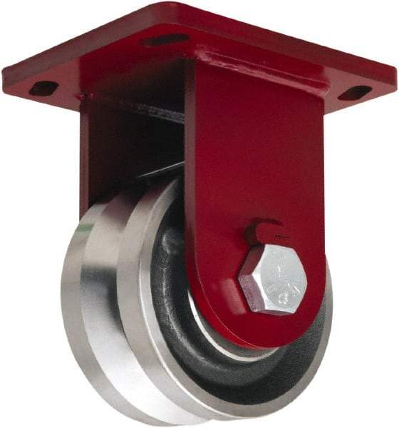 Hamilton - 6" Diam x 3" Wide, Iron Rigid Caster - 4,500 Lb Capacity, Top Plate Mount, 6-1/2" x 7-1/2" Plate, Straight Roller Bearing - Apex Tool & Supply