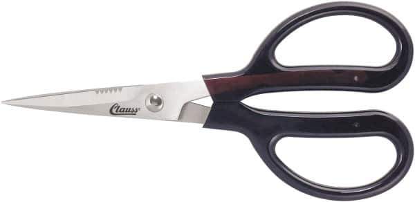 Clauss - 4" LOC, 7" OAL Stainless Steel Trimmers - Serrated, Plastic Coated Handle, For Paper, Fabric - Apex Tool & Supply