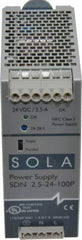 Sola/Hevi-Duty - 60 Watt, 2.50 Amp, 230 VAC Input, 24 VDC Output, DIN Rail Power Supply - 1.97 Inch Wide x 4.55 Inch Deep x 4.88 Inch High, Up to 87.5% Efficiency, 14 to 140°F, Green LED - Apex Tool & Supply