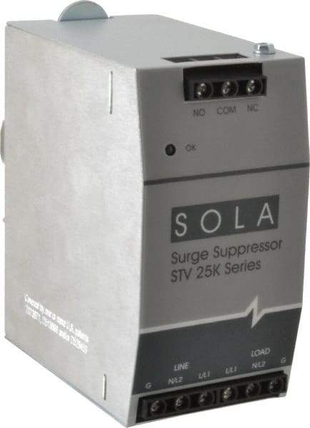 Sola/Hevi-Duty - 2.56 Inch Long x 4.87 Inch Wide x 4-3/4 Inch Deep, Hardwired Surge Protector - DIN Rail Mount, 240 VAC, 50 kA Surge Protection - Apex Tool & Supply