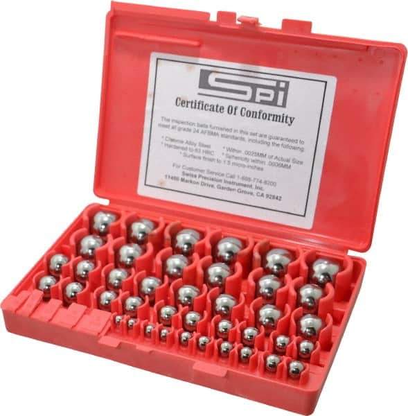 SPI - 1 to 25mm Diameter, Chrome Steel, Gage Ball Set - 0.0001 Inch Tolerance, Grade 24 Accuracy, 25 Pairs - Apex Tool & Supply