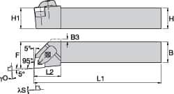 Kennametal - DWLN, Right Hand Cut, 5° Lead Angle, 3/4" Shank Height x 3/4" Shank Width, Negative Rake Indexable Turning Toolholder - 4-1/2" OAL, WN..33. Insert Compatibility, Series Kenclamp - Apex Tool & Supply
