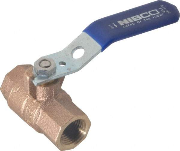 NIBCO - 1/2" Pipe, Full Port, Bronze Standard Ball Valve - 2 Piece, Inline - One Way Flow, FNPT x FNPT Ends, Lever Handle, 600 WOG, 150 WSP - Apex Tool & Supply