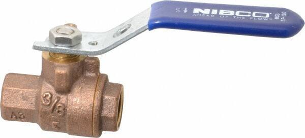 NIBCO - 3/8" Pipe, Full Port, Bronze Standard Ball Valve - 2 Piece, Inline - One Way Flow, FNPT x FNPT Ends, Lever Handle, 600 WOG, 150 WSP - Apex Tool & Supply