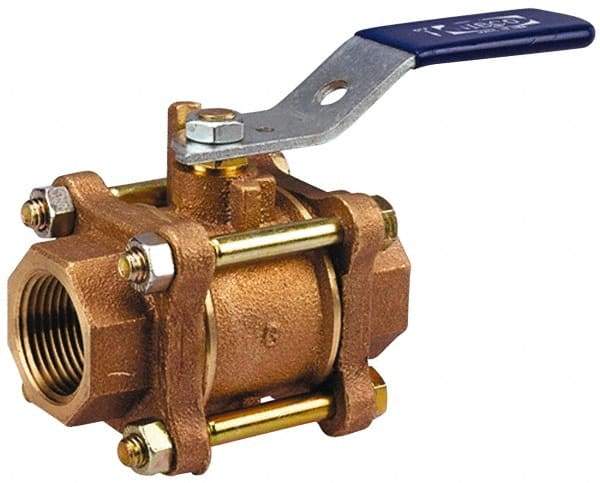NIBCO - 1-1/4" Pipe, Full Port, Bronze UL Listed Ball Valve - 3 Piece, Inline - One Way Flow, FNPT x FNPT Ends, Lever Handle, 600 WOG, 150 WSP - Apex Tool & Supply