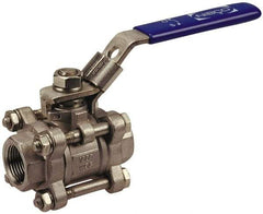 NIBCO - 1-1/2" Pipe, Full Port, Carbon Steel Standard Ball Valve - 3 Piece, Inline - One Way Flow, FNPT x FNPT Ends, Locking Lever Handle, 1,000 WOG - Apex Tool & Supply
